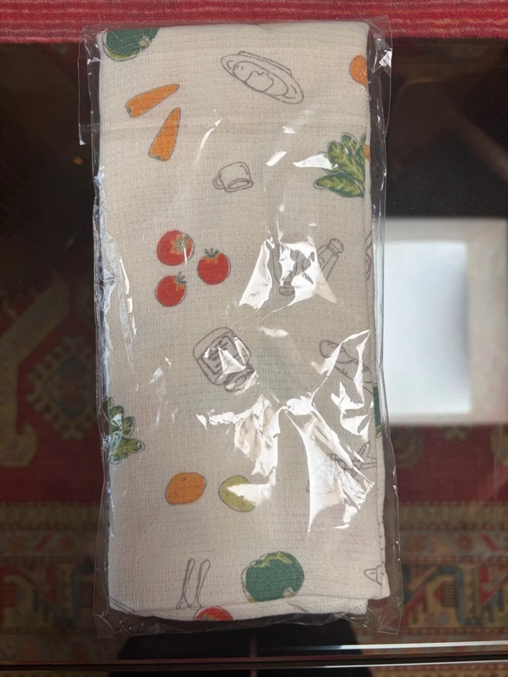'Fun with Cooking' Cream Kitchen Towel with Multicolor Veggie Print